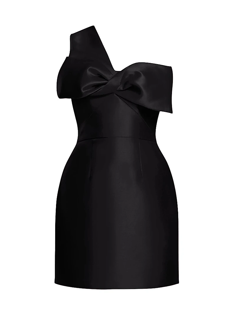 Taffeta Twisted Bow One-Shoulder Cocktail Dress