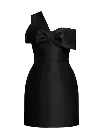 Taffeta Twisted Bow One-Shoulder Cocktail Dress