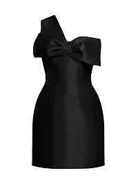 Taffeta Twisted Bow One-Shoulder Cocktail Dress