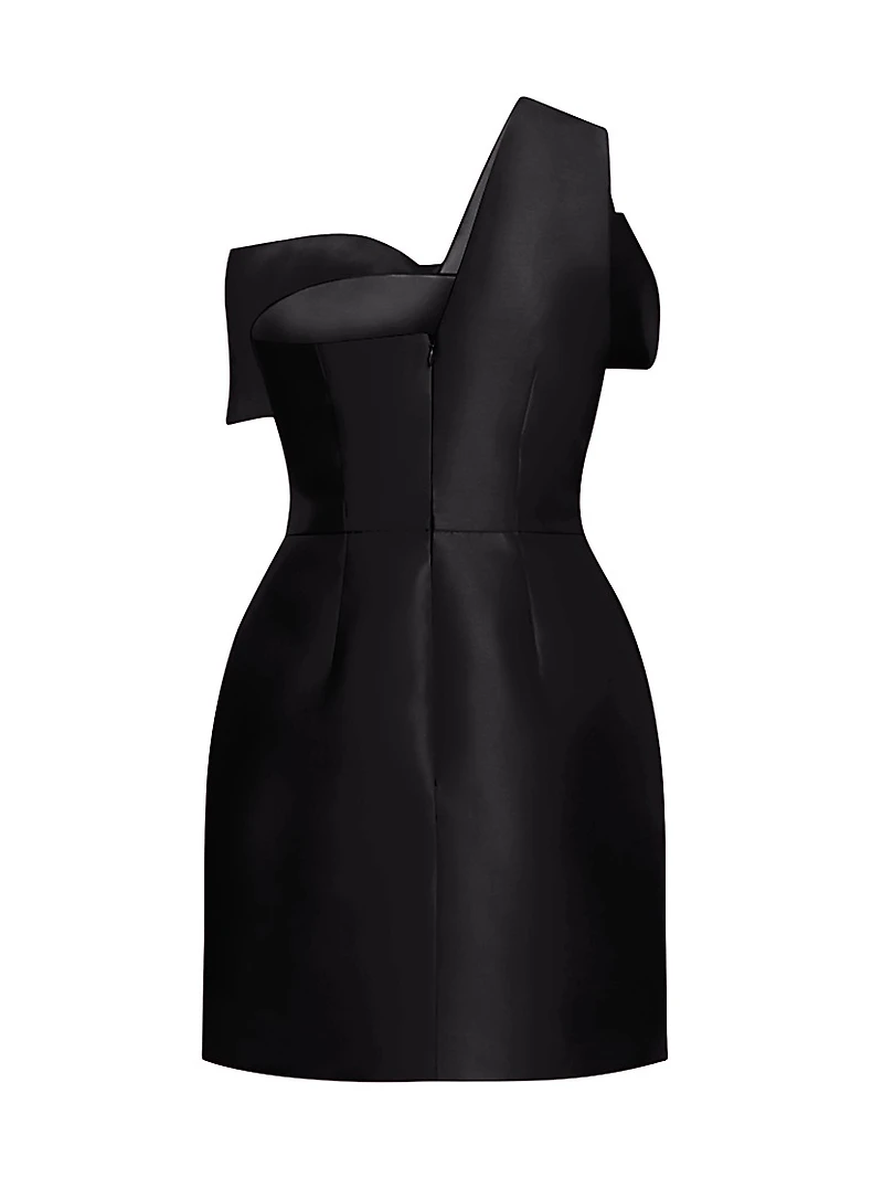 Taffeta Twisted Bow One-Shoulder Cocktail Dress