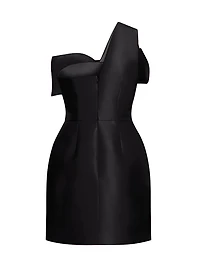Taffeta Twisted Bow One-Shoulder Cocktail Dress