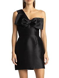 Taffeta Twisted Bow One-Shoulder Cocktail Dress