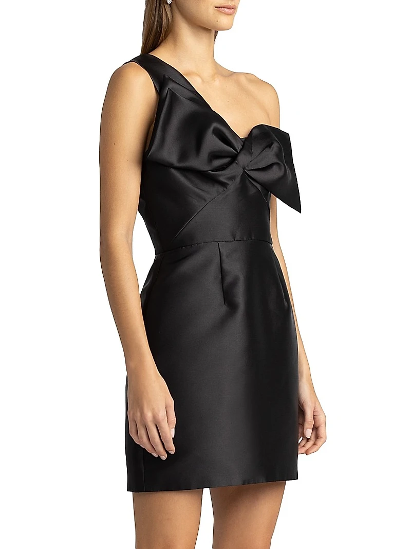 Taffeta Twisted Bow One-Shoulder Cocktail Dress
