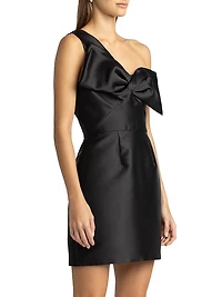 Taffeta Twisted Bow One-Shoulder Cocktail Dress