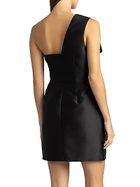 Taffeta Twisted Bow One-Shoulder Cocktail Dress