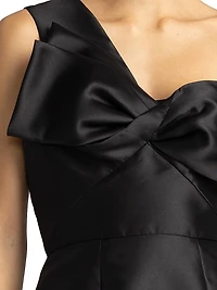 Taffeta Twisted Bow One-Shoulder Cocktail Dress