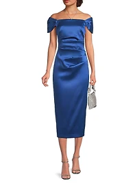 Stretch Mikado Off-the-Shoulder Midi-Dress
