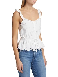 Marsa Eyelet-Embroidered Peplum Top