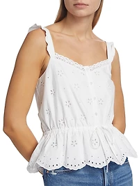 Marsa Eyelet-Embroidered Peplum Top