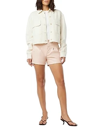 Faux-Leather Pleated Shorts