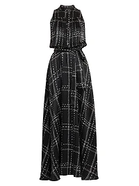 Geometric Silk Sleeveless Belted Maxi Dress
