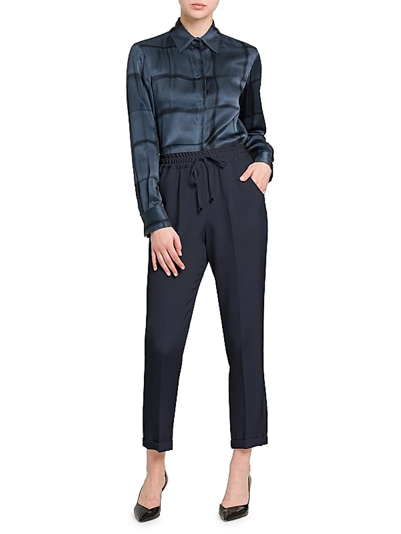 Drawstring Stretch Silk Pants