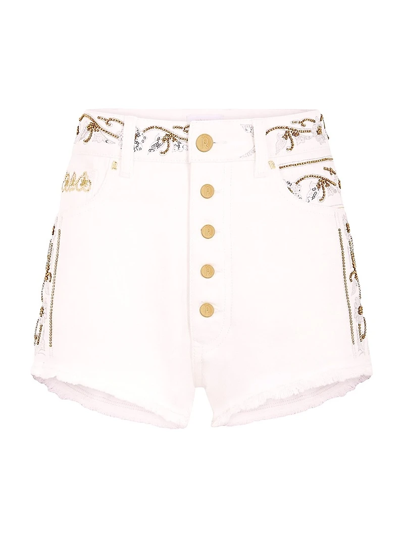 Embellished Embroidered Denim Shorts