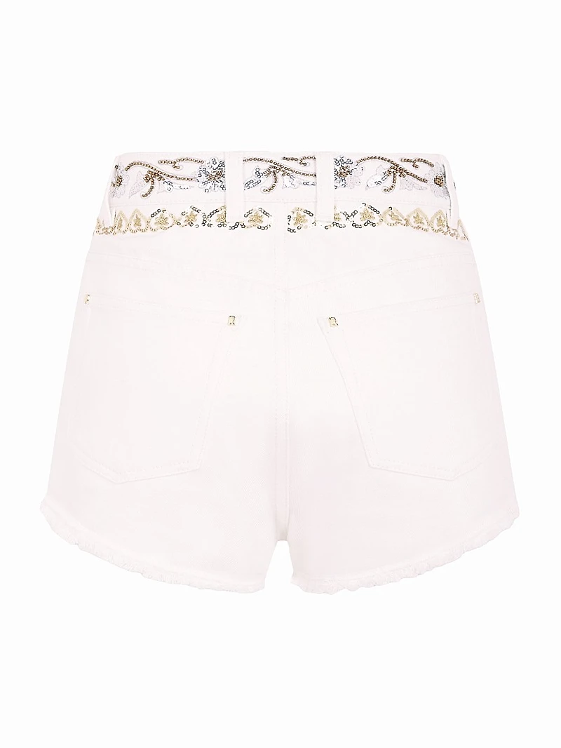 Embellished Embroidered Denim Shorts