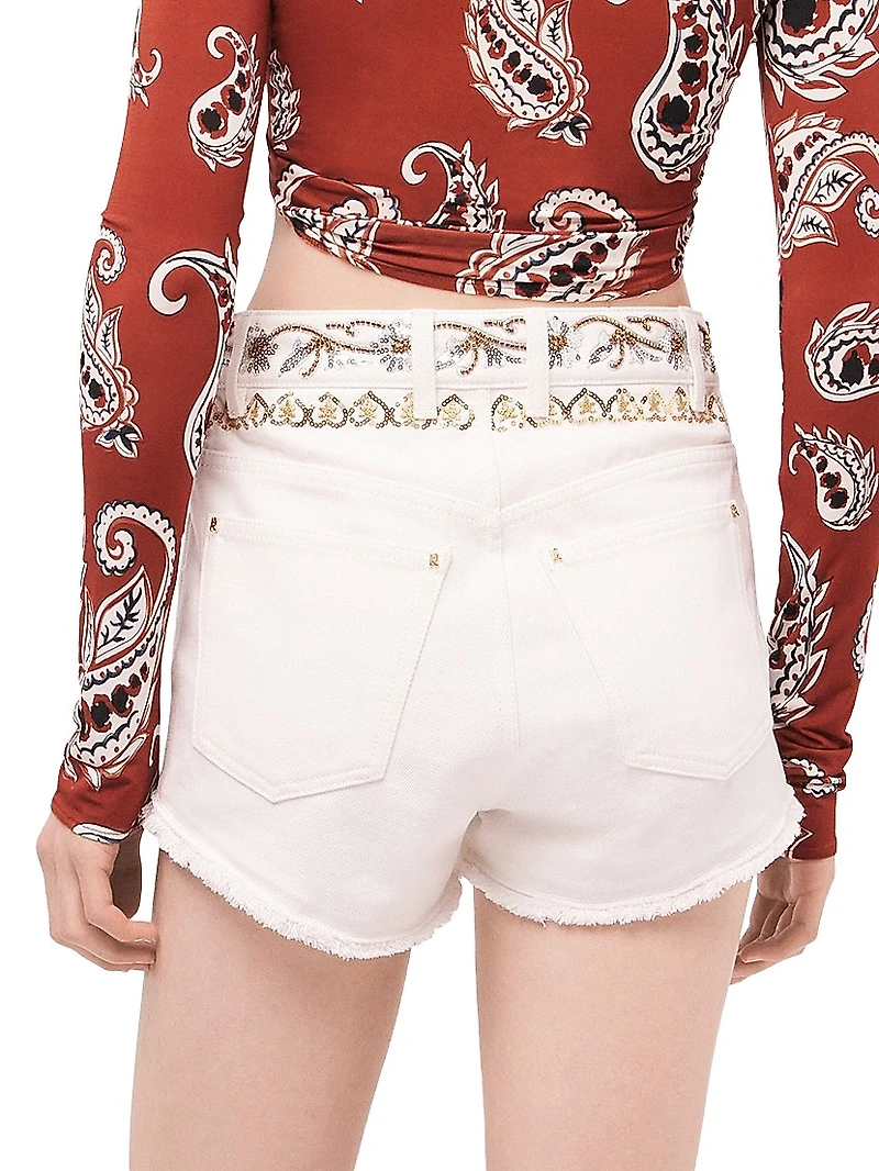 Embellished Embroidered Denim Shorts
