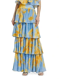 Tiered Pleated Maxi Skirt