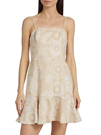 Medallion Embroidered Linen-Blend Minidress