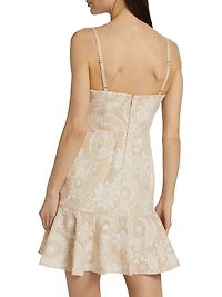 Medallion Embroidered Linen-Blend Minidress