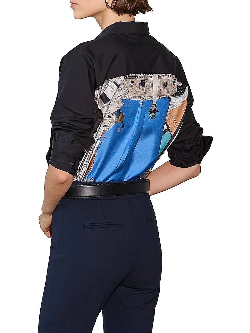 Sirene - Poplin Shirt Venice Print Scarf Back