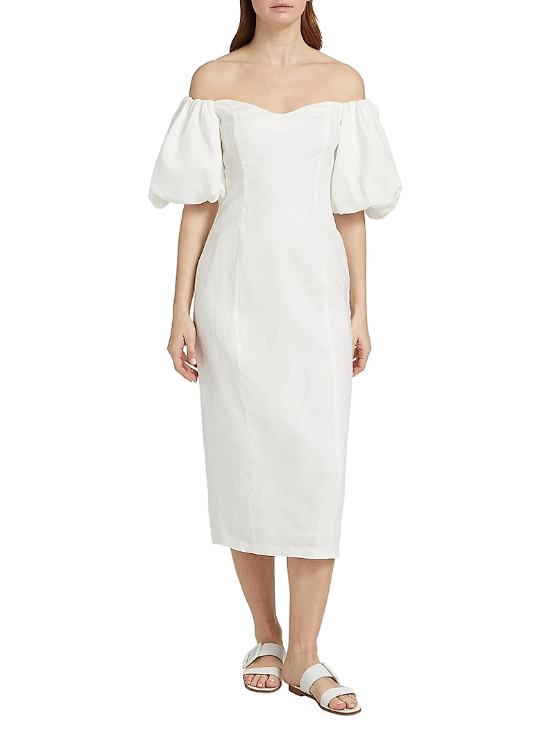 Karima Linen Off-The-Shoulder Midi-Dress