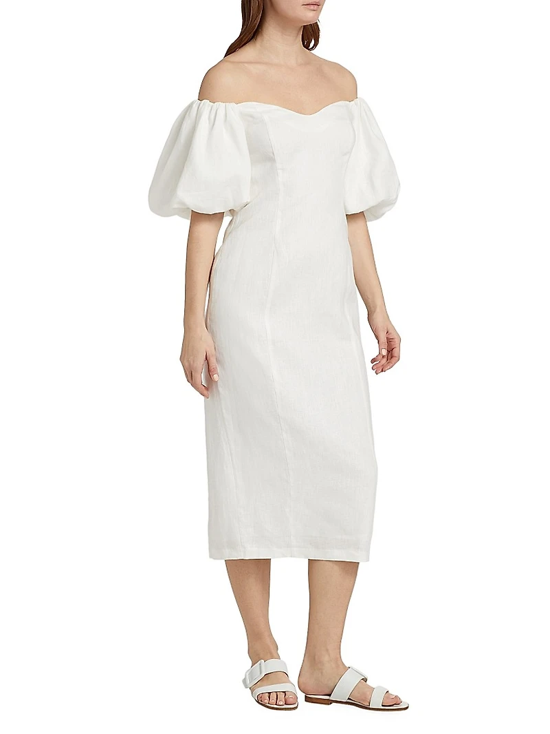 Karima Linen Off-The-Shoulder Midi-Dress