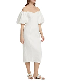 Karima Linen Off-The-Shoulder Midi-Dress