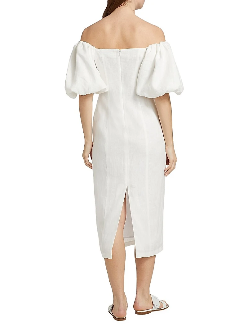 Karima Linen Off-The-Shoulder Midi-Dress