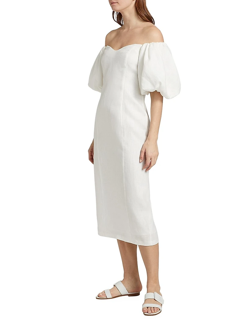 Karima Linen Off-The-Shoulder Midi-Dress