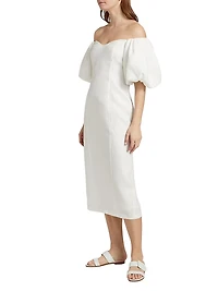 Karima Linen Off-The-Shoulder Midi-Dress
