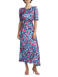 Vida Floral Silk Satin Ankle Dress