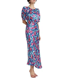 Vida Floral Silk Satin Ankle Dress
