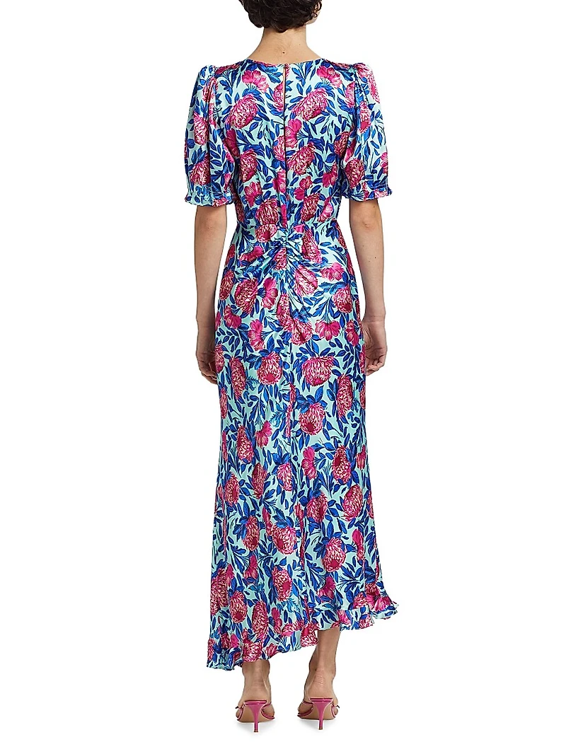 Vida Floral Silk Satin Ankle Dress
