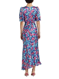 Vida Floral Silk Satin Ankle Dress
