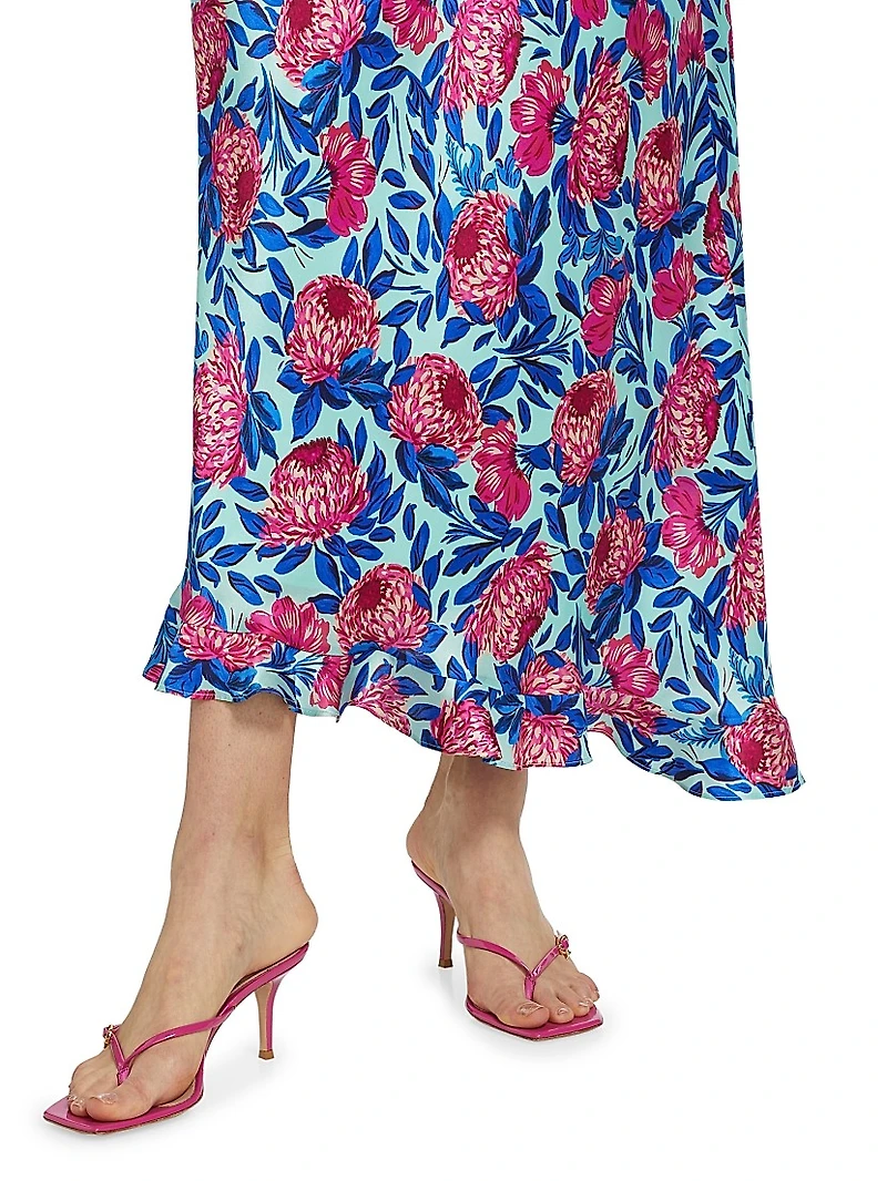Vida Floral Silk Satin Ankle Dress
