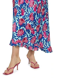 Vida Floral Silk Satin Ankle Dress