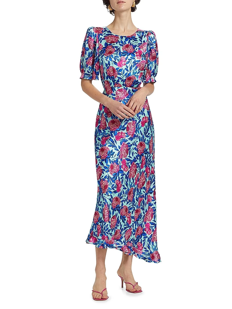Vida Floral Silk Satin Ankle Dress