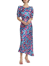 Vida Floral Silk Satin Ankle Dress