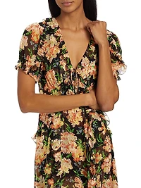 Elisabeth Floral Silk Georgette Ruffle Midi-Dress