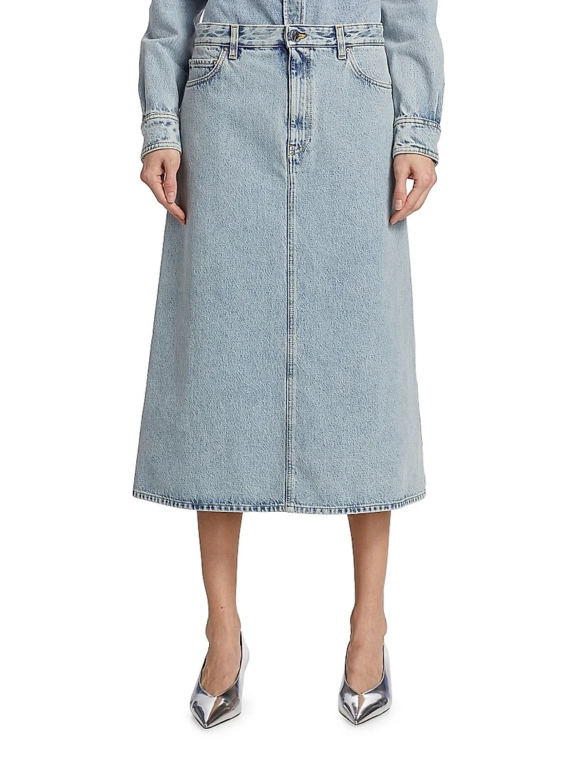 Denim A-Line Midi-Skirt