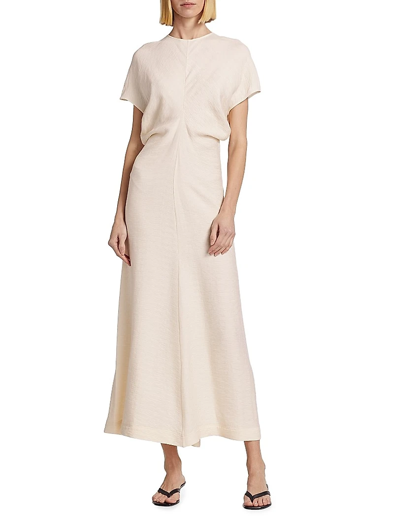 Crinkled Slouch-Waist Midi-Dress