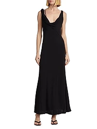 Crepe Jersey Twist Drape Maxi Dress