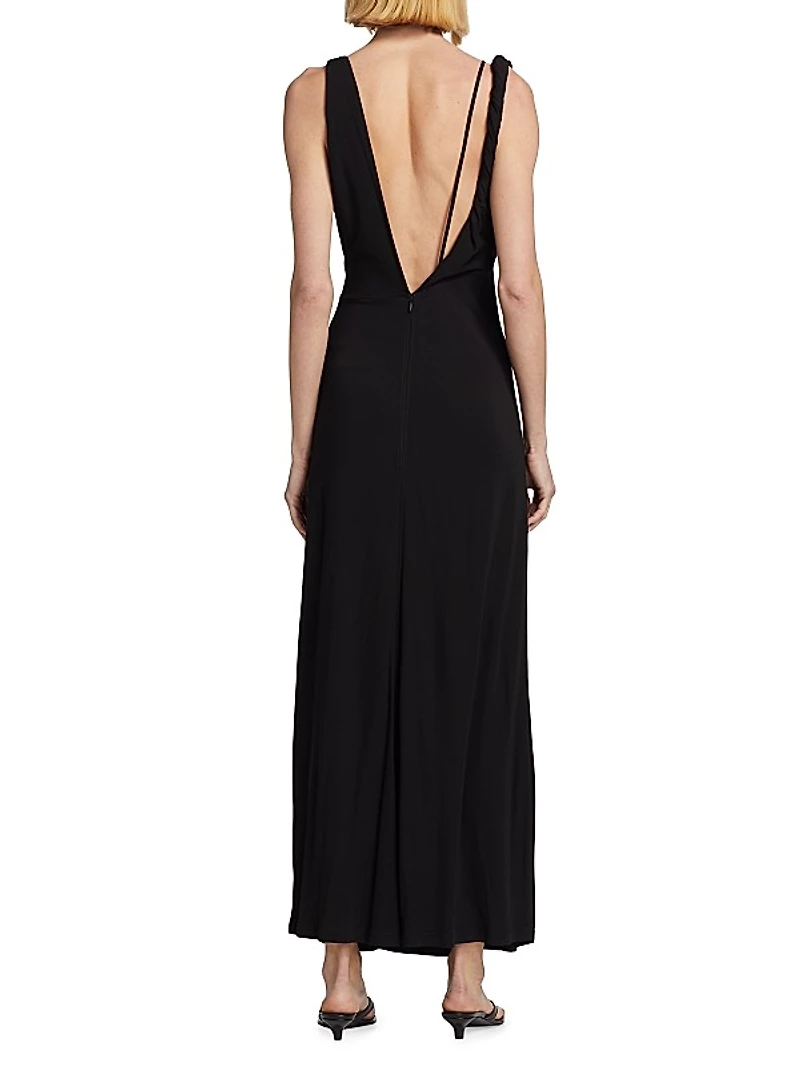 Crepe Jersey Twist Drape Maxi Dress