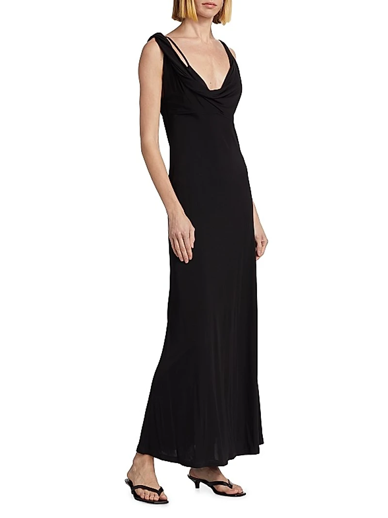 Crepe Jersey Twist Drape Maxi Dress