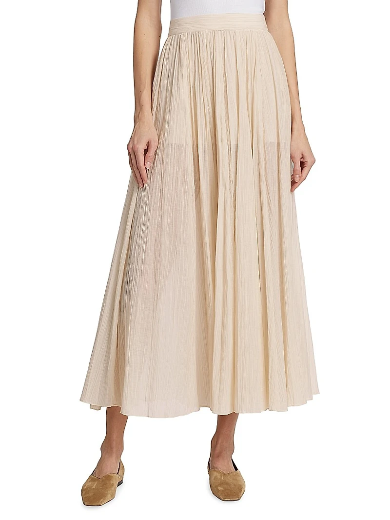 Crinkled Cotton Plissé Maxi Skirt
