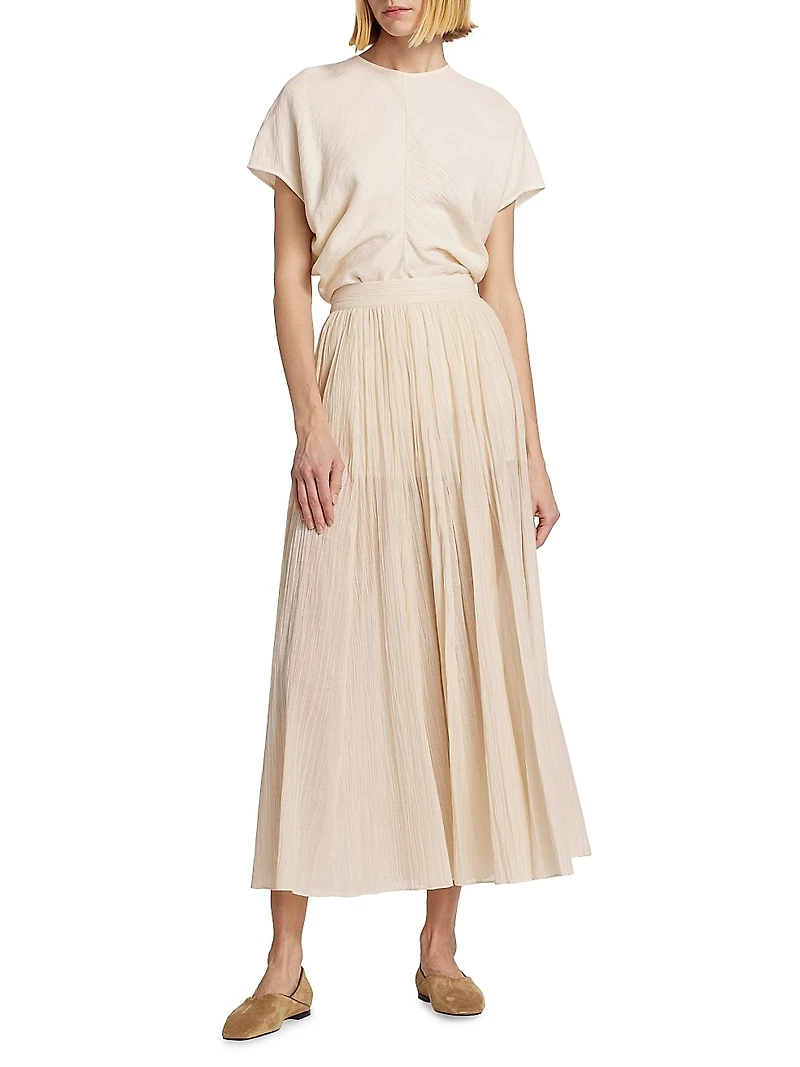 Crinkled Cotton Plissé Maxi Skirt