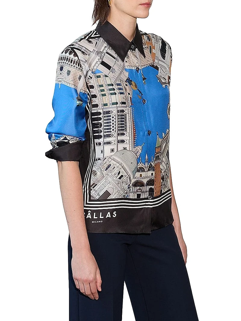 Silk Twill Shirt with Venice Scarf Print Back