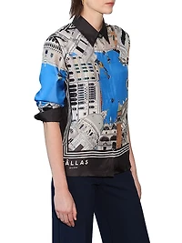 Silk Twill Shirt with Venice Scarf Print Back