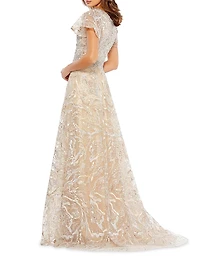 Beaded & Embroidered Short-Sleeve Gown