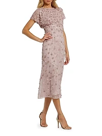 Sequin Beaded Cap-Sleeve Midi-Dress