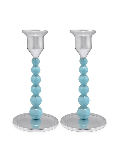 String of Pearls 2-Piece Candlestick Set